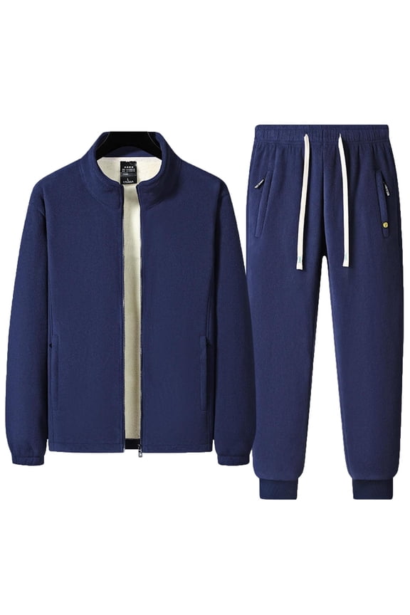 Sweatsuits for Men 2 Piece Winter Outfits Plus Size Fleece Lined Warm Zip Up Stand Collar Jacket and Jogging Sweatpants Soft Cozy Long Sleeve Tracksuit Sets with Pockets