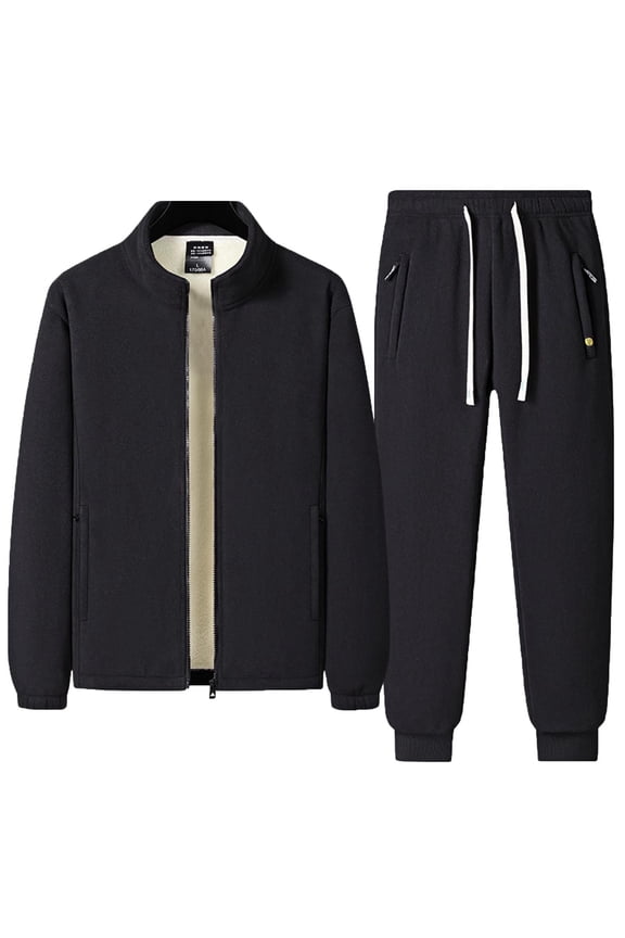 Sweatsuits for Men 2 Piece Winter Outfits Plus Size Fleece Lined Warm Zip Up Stand Collar Jacket and Jogging Sweatpants Soft Cozy Long Sleeve Tracksuit Sets with Pockets