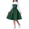 thumbnail image 1 of Gytharion Teen Girls Knee-Length Dresses Cute Color Block Long Sleeve Bow Knot Lapel Party Dress Stylish Flowy A-Line Swing Puff Sleeve Princess Dresses for Girls, 8-13 Years, 1 of 6