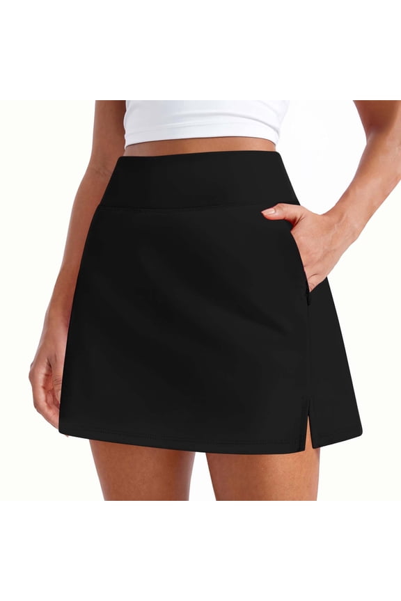 Tennis Skirts for Women Summer Solid Side Split Golf Athletic Mini Skirt with Inner Workout Shorts Fashion Casual Elastic High Waist Yoga Skort with Pockets