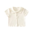 thumbnail image 1 of Gytharion Toddler Baby Girls T-Shirts 6M-8Y, Kids Girls Cute Solid Button Lapel Cotton Blouses Summer Soft Comfy Short Sleeve Tee Tops for Little Girls, 1 of 5