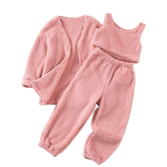 Gytharion Toddler Girls Plush Sweatsuit Sets Long Sleeve Cardigan Jackets Crew Neck Tank Tops and Jogger Sweatpants 3 Piece Outfits Fall Winter Fleece Thermal Tracksuits Sets for Baby Girls, 1-7Y