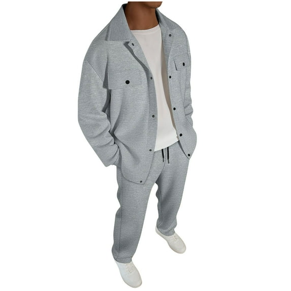 Gytharion Tracksuits for Men 2 Piece Sets Long Sleeve Botton Down Lapel Jacket and Drawstring Sweatpants Sets Loose Casual Waffle Sweatsuits with Pockets