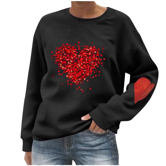 Gytharion Valentine's Day Sweatshirts for Women Cute Heart Print Blouses Long Sleeve Crew Neck Pullover Tops Soft Comfy Valentine Shirts for Girlfriends