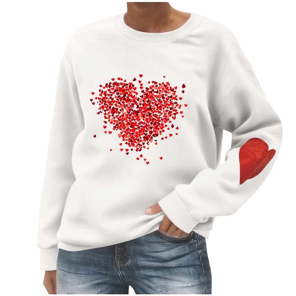 Gytharion Valentine's Day Sweatshirts for Women Cute Heart Print Blouses Long Sleeve Crew Neck Pullover Tops Soft Comfy Valentine Shirts for Girlfriends
