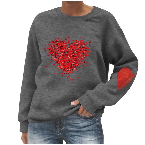 Gytharion Valentine's Day Sweatshirts for Women Cute Heart Print Blouses Long Sleeve Crew Neck Pullover Tops Soft Comfy Valentine Shirts for Girlfriends