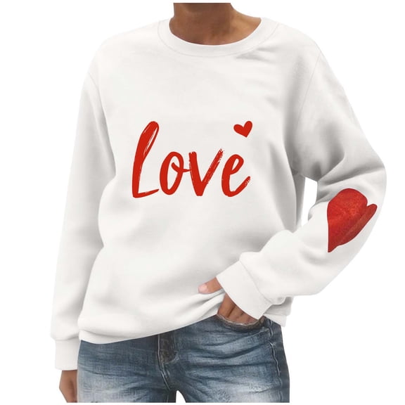 Gytharion Valentine's Day Sweatshirts for Women Cute Love Heart Print Pullover Shirts Loose Casual Long Sleeve Crew Neck Blouses Ladies Soft Comfy Valentines Tops