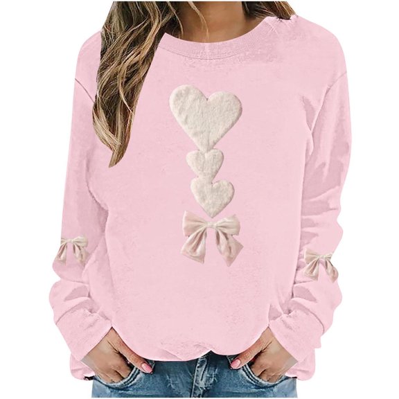 Gytharion Valentine's Day Sweatshirts for Women Plus Size Cute Heart Print Pullover Tops Fall Winter Soft Comfy Fleece Lined Warm Shirts Loose Casual Long Sleeve Crew Neck Valentine Blouses