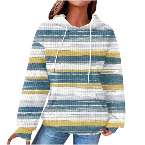 Gytharion Waffle Knit Hooded Sweatshirts for Women Fashion Rainbow Printed Drawstring Hoodie Fall Loose Casual Long Sleeve Pullover Tops with Pocket