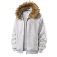 thumbnail image 1 of Gytharion Winter Hoodies for Men Fashion Solid Casual Long Sleeve Full Zip Up Hooded Sweatshirt Loose Cozy Warm Faux Fur Hooded Jacket with Pocket, 1 of 5