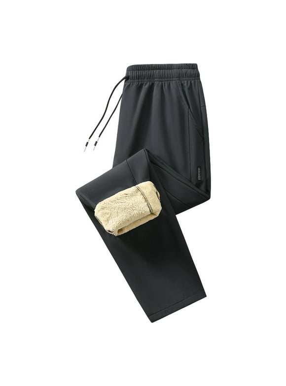 Winter Sherpa Fleece Lined Warm Sweatpants for Men Lightweight Loose Thicken Thermal Straight Leg Trouser Fashion Casual Drawstring Elastic Waist Athletic Pant with Pockets