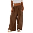 thumbnail image 1 of Gytharion Women Solid Color Cotton Linen Wide-leg Pants Elastic Waist Adjustable Cuff Trousers Casual Fashion Pants with Pockets, 1 of 7
