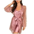 thumbnail image 1 of Gytharion Women's 2 Piece Nightgown Sets Silk Satin Cami Nightdress with Long Sleeve Lace Robes Elegant Solid Belted Bathrobe Sleepwear for Bride Bridesmaid, 1 of 3