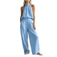 thumbnail image 1 of Gytharion Women's 2 Piece Outfits Summer Fashion Casual Sets Soild Color Sleeveless Halter Tops with Loose Wide-leg Long Pants, 1 of 6