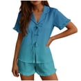 thumbnail image 1 of Gytharion Women's 2 Piece Pajama Sets Lapel Lace Up Ruffled Shirts and Elastic Waist Shorts Ladies Fashion Gradient Lounge Sets, 1 of 5