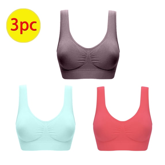 Gytharion Women's 3PC Plus Size Seamless Bras Wireless Push Up Full Coverage Fitness Workout Yoga Bras Solid Color Sleepwear Activewear Underwear Bras