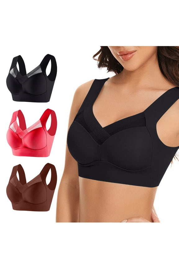 Women's 3PC Side Support Underbust Support Bras Plus Size Wireless Push Up Bust Lifting Bras Solid Color Wide Straps Everyday Seamless Bras