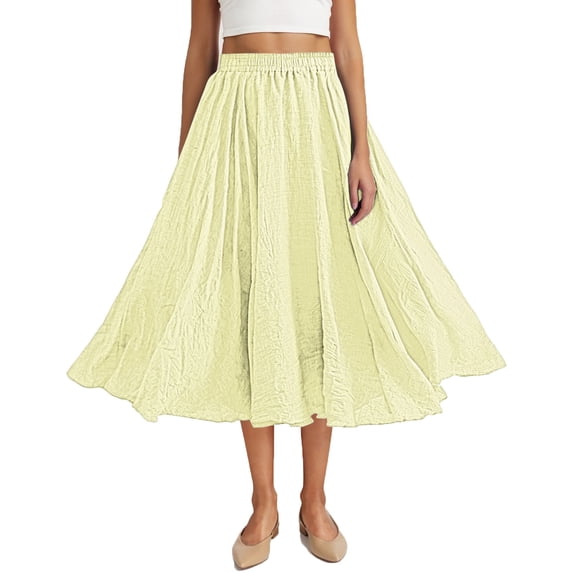 Gytharion Women's Boho Maxi Skirts Trendy Solid Elastic Waist Beach Skirts Summer Flowy A-Line Swing Linen Long Skirts for Women