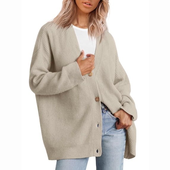 Gytharion Women's Button Front Knit Cardigans V Neck Drop Shoulder Long Sleeve Cardigan Sweaters Solid Color Sweater Cardigans