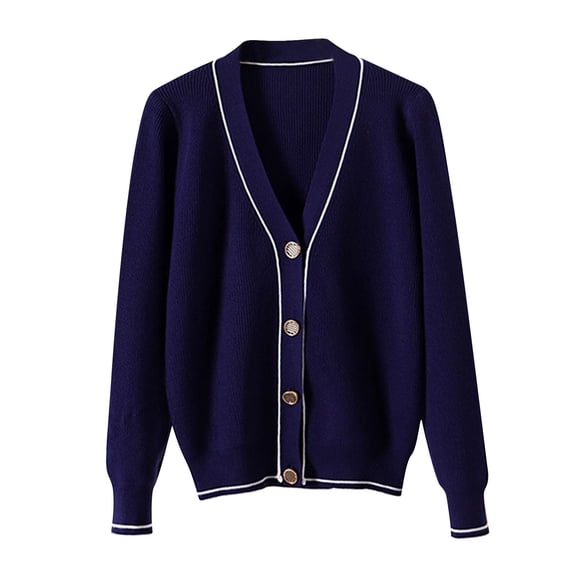 Gytharion Women's Contrast Trim Cardigan Sweaters Button Front V Neck Long Sleeve Knit Cardigans Solid Color Sweater Cardigans