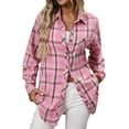 thumbnail image 1 of Gytharion Women's Cotton Cardigan Jackets Fashionable Casual Plaid Printed Button Down Lapel Shirt Outerwear Fall Loose Comfy Long Sleeve Coat with Pocket, 1 of 8