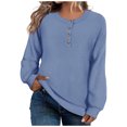 thumbnail image 1 of Gytharion Women's Crew Neck Sweaters Loose Solid Color Long Sleeve Pullover Tops with Button Cuffs Casual Basic Knitted Blouses, 1 of 4
