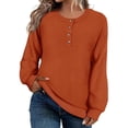 thumbnail image 1 of Gytharion Women's Crew Neck Sweaters Loose Solid Color Long Sleeve Pullover Tops with Button Cuffs Casual Basic Knitted Blouses, 1 of 4