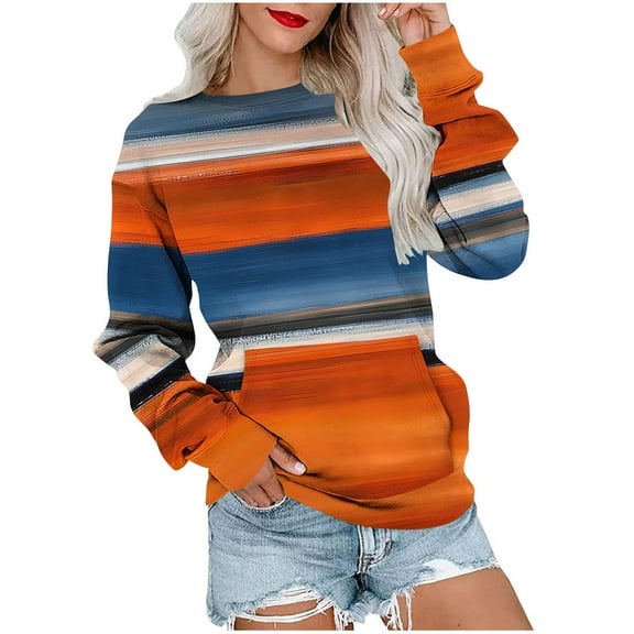 Gytharion Women's Crew Neck Sweatshirts Fashion Rainbow Printed Casual Long Sleeve Pullover Tops Fall Loose Comfortable Front Pocket Sweatshirts for Women