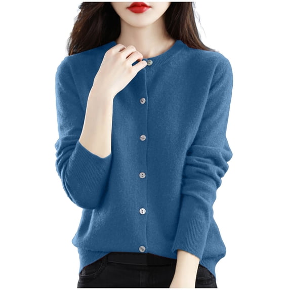 Gytharion Women's Cropped Cardigan Sweaters Button Front Crew Neck Long Sleeve Knit Cardigans Solid Color Cropped Cardigans