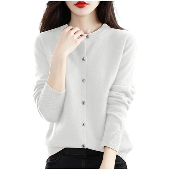 Gytharion Women's Cropped Cardigan Sweaters Button Front Crew Neck Long Sleeve Knit Cardigans Solid Color Cropped Cardigans