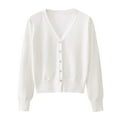 thumbnail image 1 of Gytharion Women's Cropped Knit Cardigans Button Front V Neck Long Sleeve Cardigan Sweaters Ribbed Hem Cropped Cardigans, 1 of 8