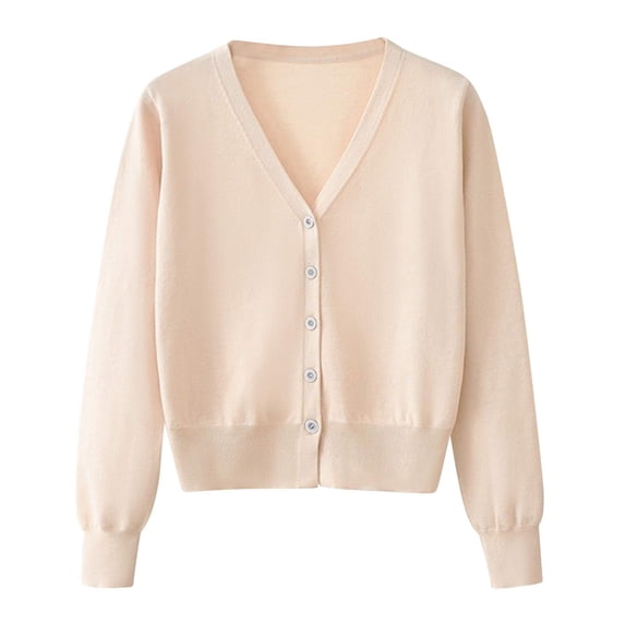 Gytharion Women's Cropped Knit Cardigans Button Front V Neck Long Sleeve Cardigan Sweaters Ribbed Hem Cropped Cardigans