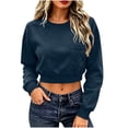 thumbnail image 1 of Gytharion Women's Cropped Sweatshirts Crew Neck Patch Pocket Solid Color Soft Comfortable Classic Pullovers Fashion Cozy Athleisure Pullover Tops, 1 of 7