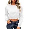 thumbnail image 1 of Gytharion Women's Cropped Sweatshirts Crew Neck Patch Pocket Solid Color Soft Comfortable Classic Pullovers Fashion Cozy Athleisure Pullover Tops, 1 of 7
