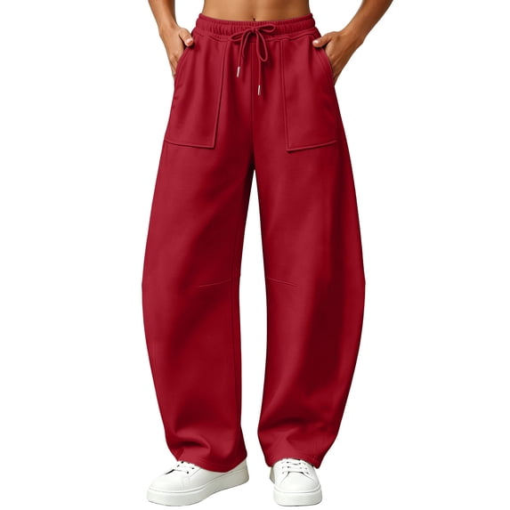 Gytharion Women's Curved Barrel Leg Sweatpants with Pockets Plus Size Elastic Waist Drawstring Loose Joggers Casual Solid Color Track Pants