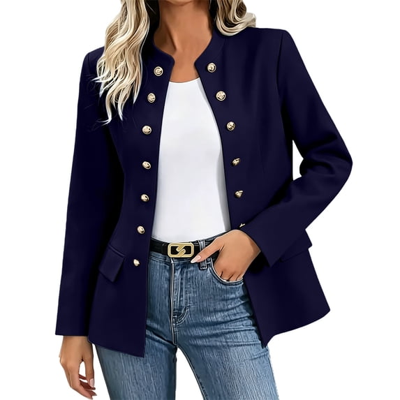 Gytharion Women's Double Breasted Blazer Solid Color Stand Collar Long Sleeve Cardigans Fashion Casual Office Jackets