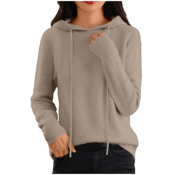 Gytharion Women's Drawstring Hooded Sweaters Solid Color Long Sleeve Soft Knit Sweater Hoodies Loose Casual Pullover Sweaters