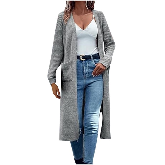 Gytharion Women's Duster Cardigan Sweaters Open Front Long Sleeve Knit Cardigans with Side Pockets Long Cardigans