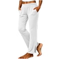 thumbnail image 1 of Gytharion Women's Elastic Waist Pants Solid Color Casual Straight Leg Pants with Pockets Fashion Split Hem Stretchy Trousers, 1 of 5