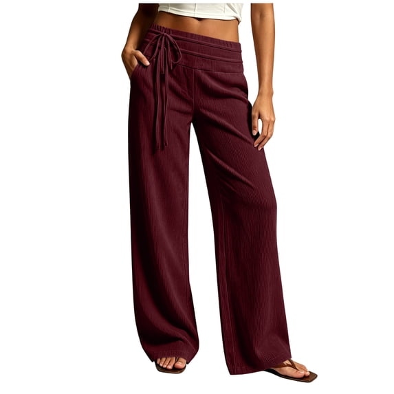 Gytharion Women's Fashion Corduroy Pants Solid Color Drawstring Elastic Waist Loose Pants Casual Wide Leg Trousers with Pockets