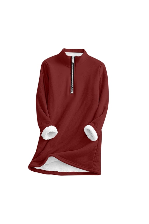 Women's Fleece Lined Coats Soft Comfy Long Sleeve Half Zip Sherpa Blouse Outerwear Winter Fuzzy Warm Sweatshirt Jackets for Women
