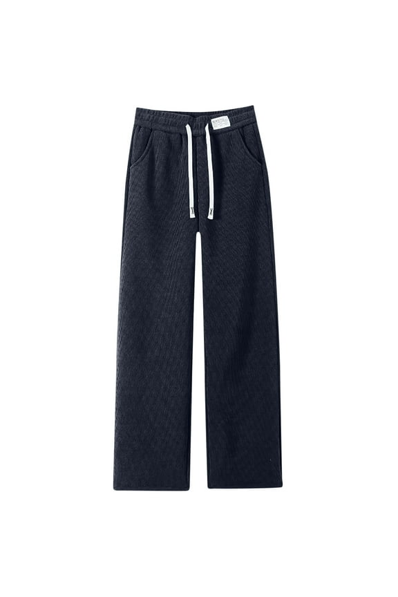 Women's Fleece Lined Thermal Pants Fall Winter Thickened Warm Wide Leg Pants Soft Comfy Drawstring Elastic Waist Sport Pants with Pockets