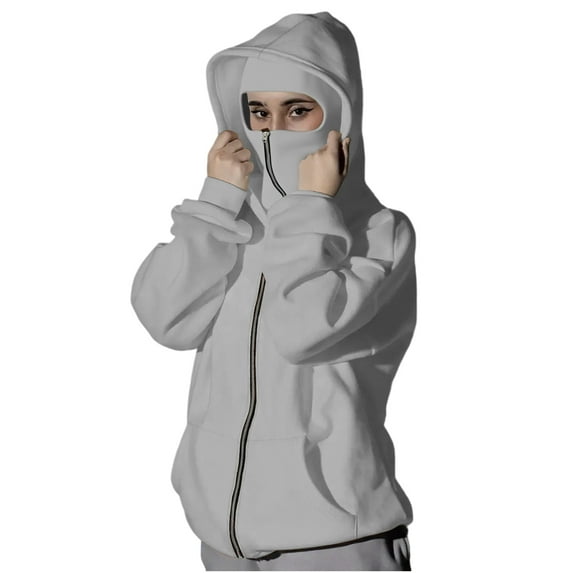 Gytharion Women's Full Zip Up Hoodies Fashion Solid Windproof Double Hooded Sweatshirt Fall Loose Comfy Long Sleeve Pocket Zipper Sweatshirt Coat with Mask