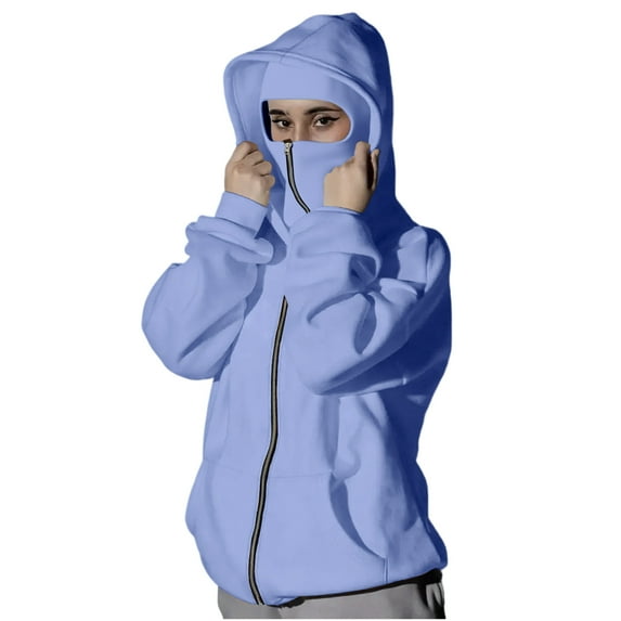 Gytharion Women's Full Zip Up Hoodies Fashion Solid Windproof Double Hooded Sweatshirt Fall Loose Comfy Long Sleeve Pocket Zipper Sweatshirt Coat with Mask