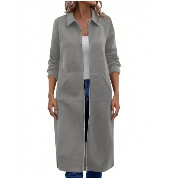 Gytharion Women's Full Zip Up Sweatshirts Fashion Solid Long Sleeve Lapel Overcoat Winter Loose Comfy Side Split Long Sweatshirt Jacket with Pockets