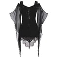 thumbnail image 1 of Gytharion Women's Gothic Dresses Dark Witch Vintage Halloween Dresses Spaghetti Straps Bell Sleeve Lace Up Tummy Control Irregular Lace Hem Mini Gowns for Cosplay Club Themed Party, 1 of 6