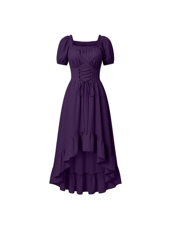 Women's Gothic Style Renaissance Dresses Bell Sleeve Long Length Costume Dresses Lace Up Classic Elegant Halloween Costumes