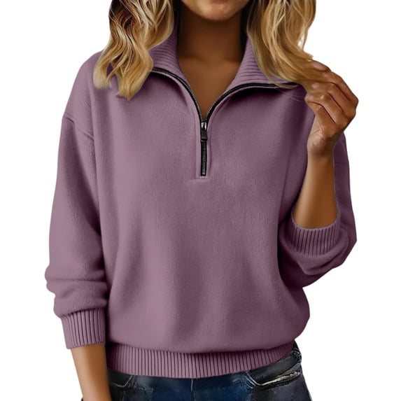 Gytharion Women's Half Zip Turndown Collar Sweaters Plus Size Solid Color Soft Warm Long Sleeve Pullover Tops Casual Loose Cozy Basic Knit Tops for Fall and Winter