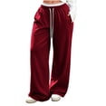 thumbnail image 1 of Gytharion Women's Lace Trim Sweatpants Solid Color Straight Leg Loose Casual Track Pants with Pockets Drawstring Elastic High Waist Joggers, 1 of 7