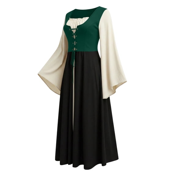 Gytharion Women's Lace Up Medieval Dresses Long Sleeve Classic Gothic Dresses Floor Length Elegant Vintage Costume Dresses for Halloween Cosplay